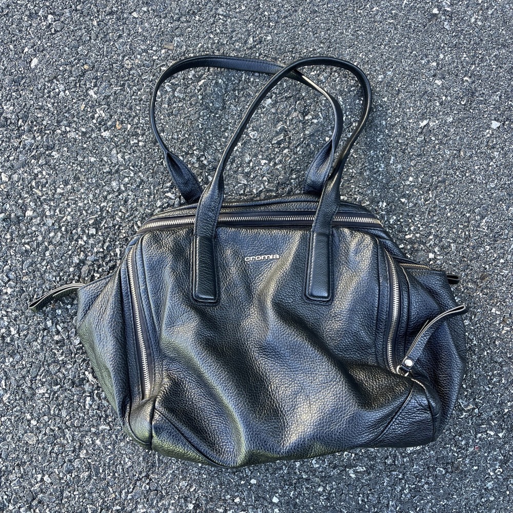 CROMIA GENUINE LEATHER BLACK SHOULDER HANDBAG MADE IN ITALY 🇮🇹